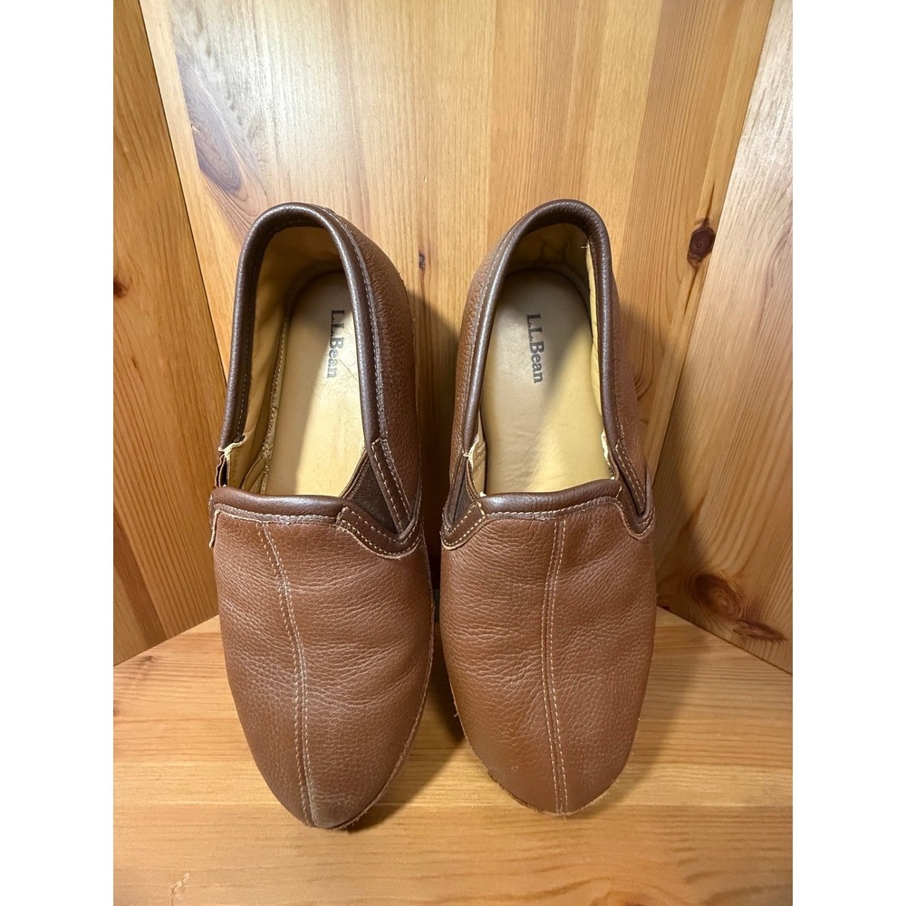 L.L.Bean Men's Size 12M Brown Leather Slip On House Shoes Indoor Outdoor Slipper